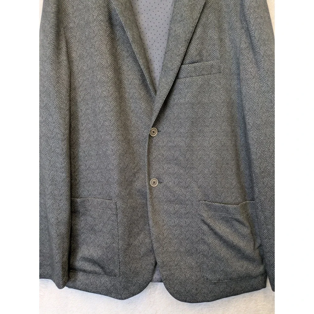 Construct Blazer Men's L Gray Herringbone Two Button Stretch‎ Modern Sport Coat